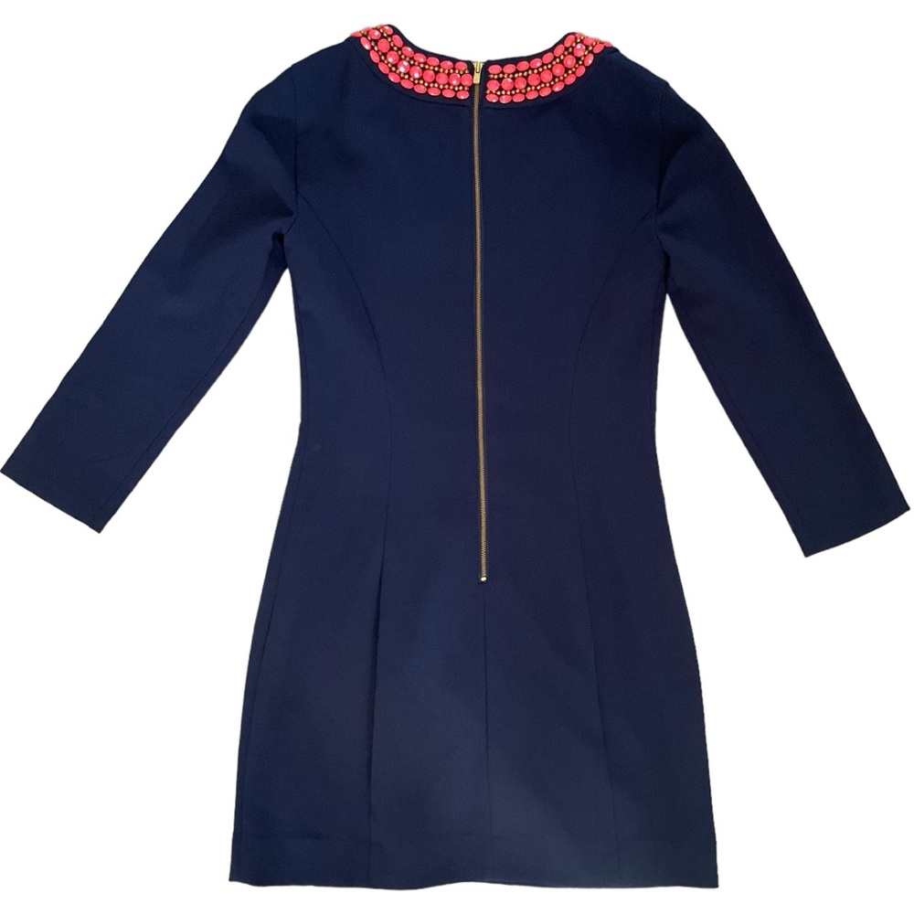 Lilly Pulitzer Bennett Mini Sheath Dress Navy Blue Coral Beaded Jewels - Picture 6 of 16